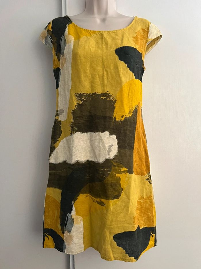 Robe été 100 % lin taille S jaune kaki