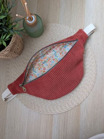 Sac banane femme en velours cotelé orange