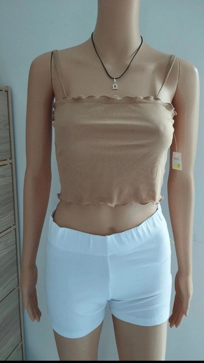 Petit haut court débardeur beige taille m