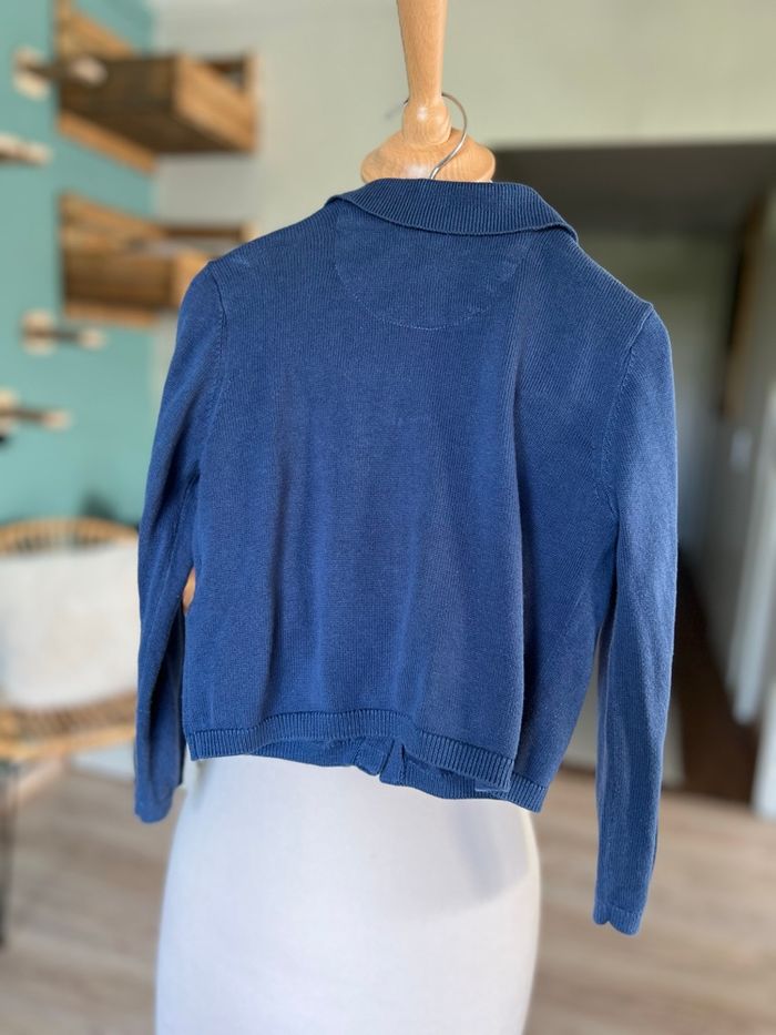 💙 Gilet Sergent Major Marine Col Claudine et Détails Fleuris - photo numéro 2