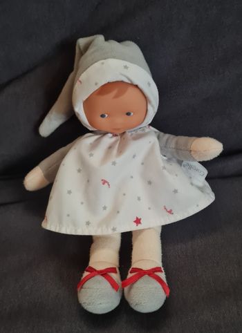 Doudou peluche poupée gris , blanc,  étoiles grises - Corolle