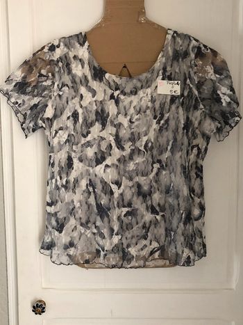 931- blouse voile gris/blanc doublée T L