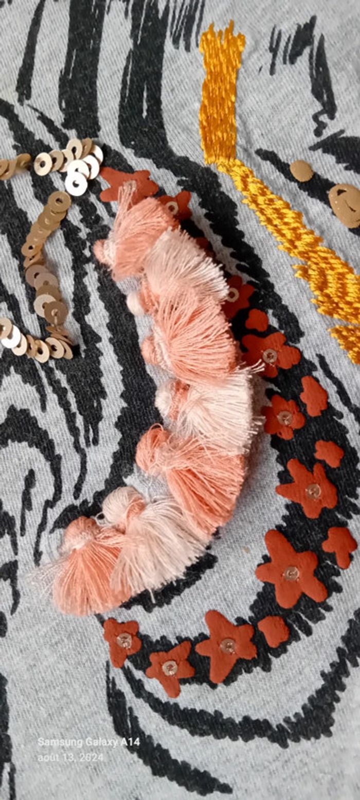 Tee shirt motif zèbre avec sequins et pampilles gris fille 10 ans vert baudet - photo numéro 11