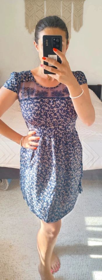 Robe d'été Bonobo M bleu marine avec petites fleurs dentelle poitrine sweet vintage