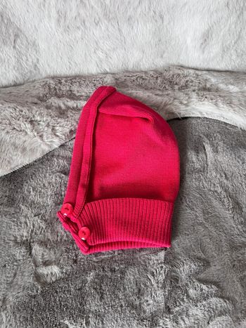 Cagoule rose avec bouton en laine mérinos taille 2/3 ans (12~23)