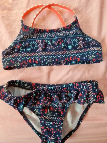 Bikini fille Décathlon bleu marine motif 123-130 cm
