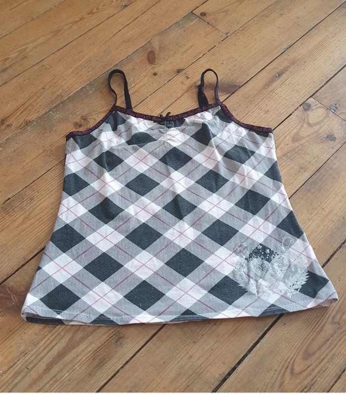 Débardeur à carreaux rose et noir 14 ans ou XS