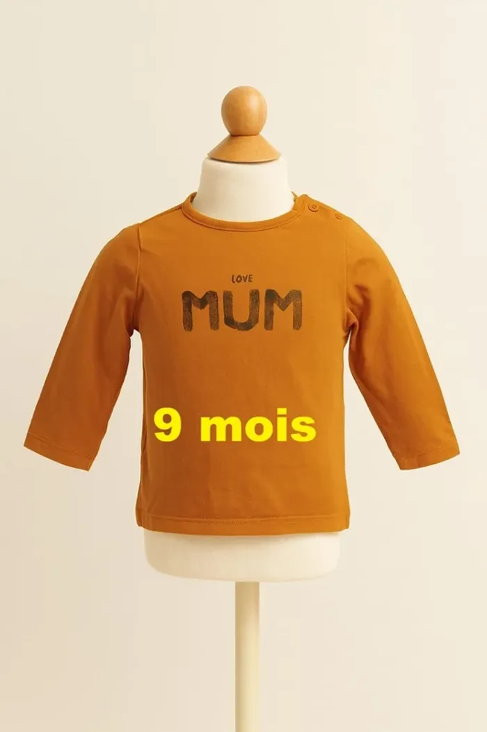 Tee shirt manche longue moutarde imprimé noir Taille 9 mois