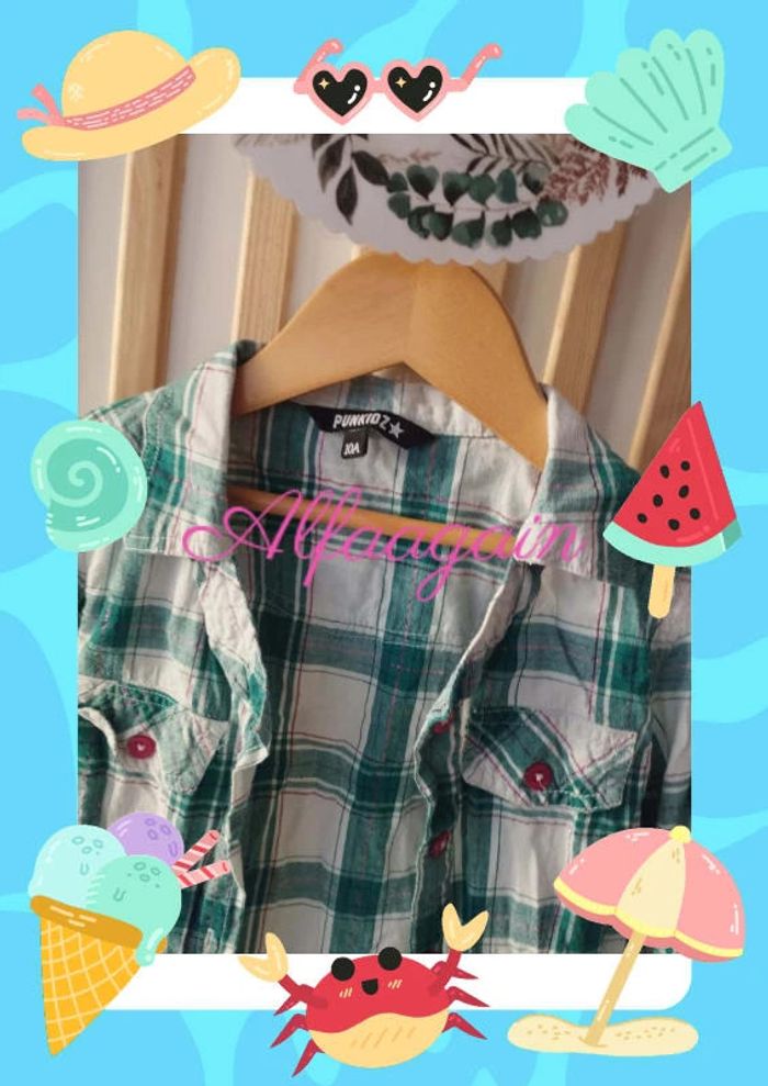 Chemise quadrillée verte/blanche 10ans punkids - photo numéro 7