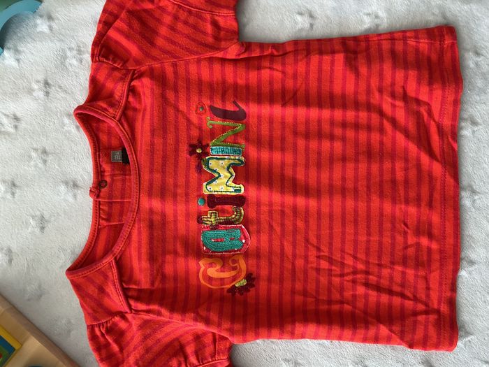 teeshirt manches longues rayé orange et rouge inscription devant 18 mois catimini - photo numéro 7