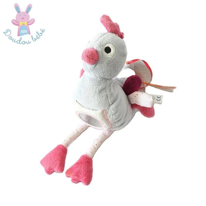 Doudou Oiseau gris rose jouet éveil bébé Obaibi