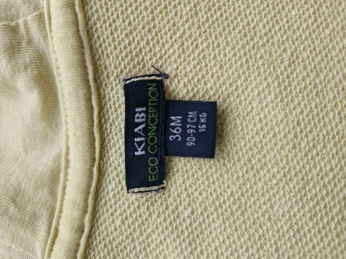 Gilet zippé capuche 36 mois Kiabi Jaune pâle Broderie Take care of my planet avec palmier - photo numéro 4