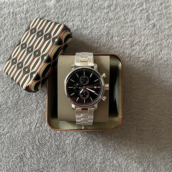 Montre Fossil 42mm homme argent cadran noir