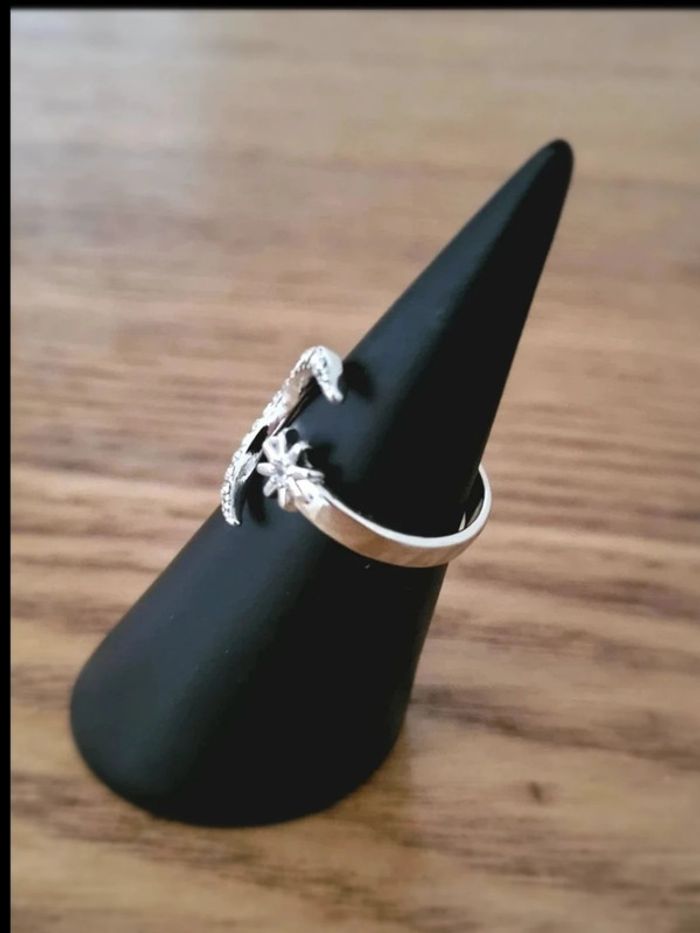 Bague lune et étoile en strass argentés – bijou fantaisie femme ajustable – style céleste bohème - photo numéro 4