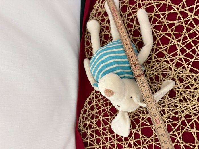 Doudou chien blanc rayures bleu NOUNOURS - photo numéro 3