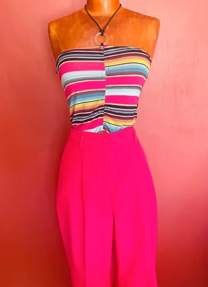 Magnifique pantalon rose fuchsia taille haute jambes larges - photo numéro 2
