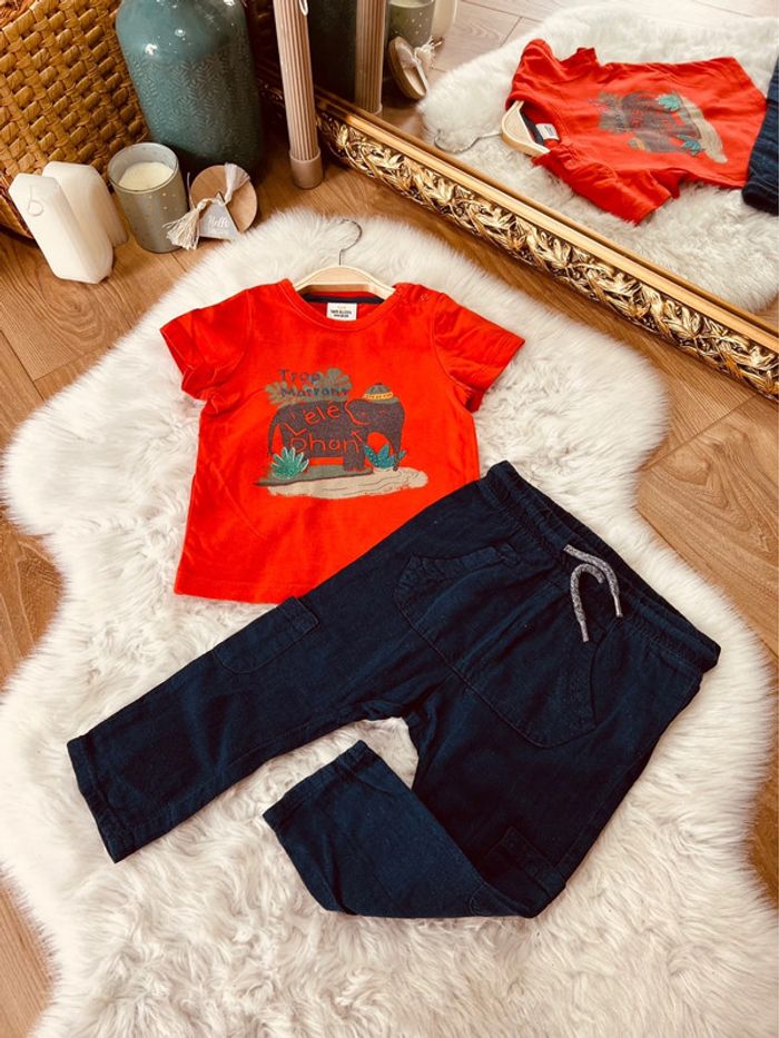 Taille 18 mois ensemble d’été 2 pièces garçon TAO Kiabi rouge et bleu marine * éléphant * 💙