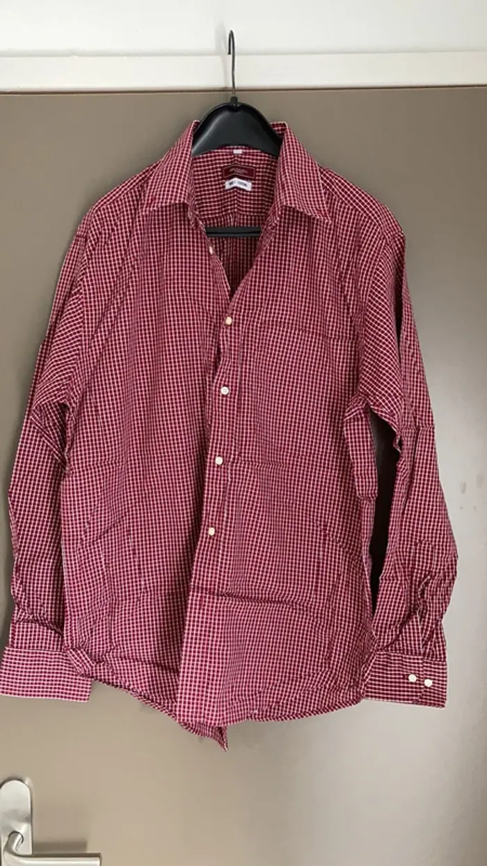 Chemise homme manches longues à carreaux bordeaux taille 40 Brummell