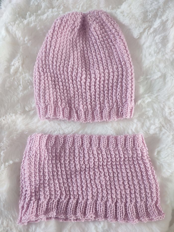 Ensemble bonnet et snood rose - photo numéro 2