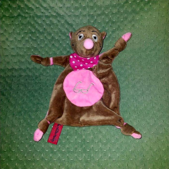 Doudou plat Pénélope la taupe Les petites Maries gris rose