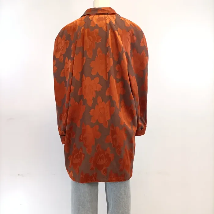 Blazer Charmy Couture vintage sur-mesure marron orange à fleurs - 42/44 oversized - photo numéro 5