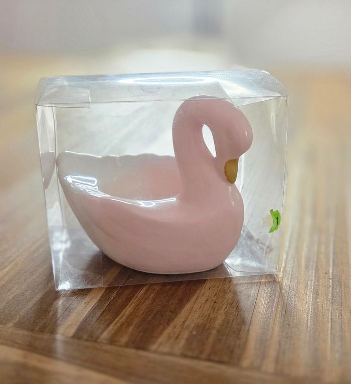 Cygne rose en céramique – déco élégante / bougeoir / vide-bijoux – neuf en boîte BB