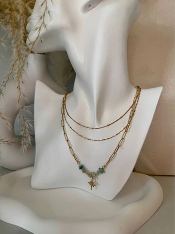 Collier en acier inoxydable triple rang perles verte pendentif étoile en acier inoxydable or doré