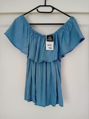 tunique top col bateau jean bleu léger gémo taille M neuf