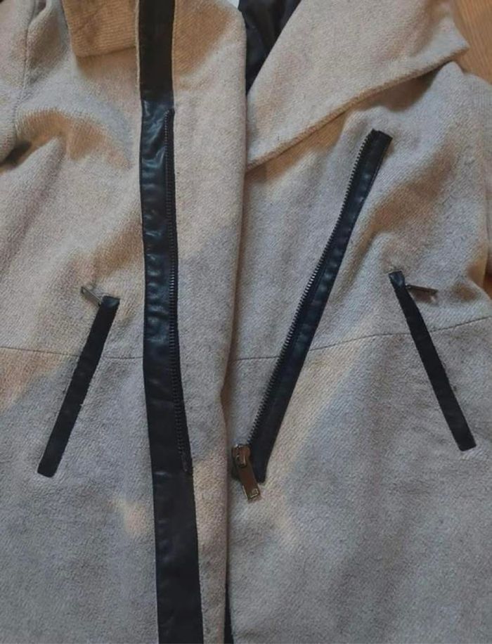 Manteau long bi matière beige/noir Bershka T.M BE 🧥 - photo numéro 7