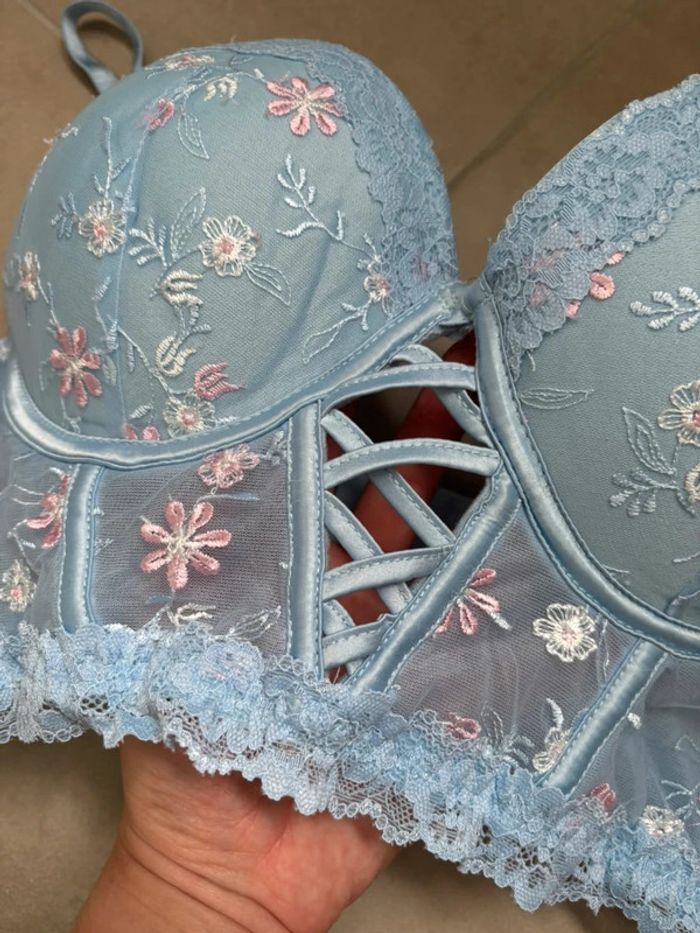 soutien gorge bleu dentelle 90B - photo numéro 2