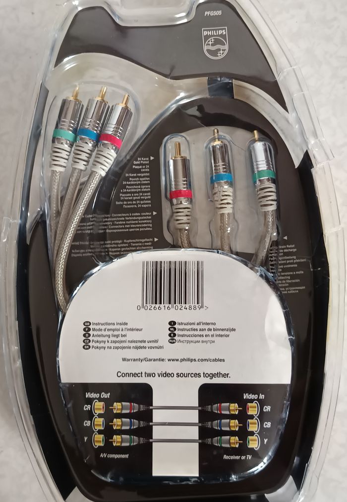 Neuf Phillips 1,5m Audio Stéréo Rca/Rca RVB Cable Vidéo Composant 24K Plaqué Or - photo numéro 2