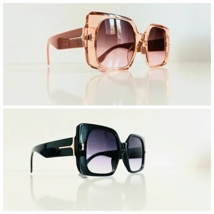 Lot de deux lunettes de soleil femme rectangulaire noire et rose uvprotection catégorie 2 et 3