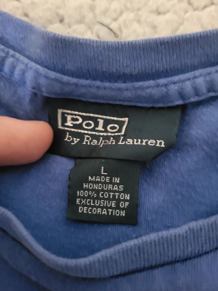 T-shirt Ralph Lauren authentique bleu logo brodé jaune - L - photo numéro 5