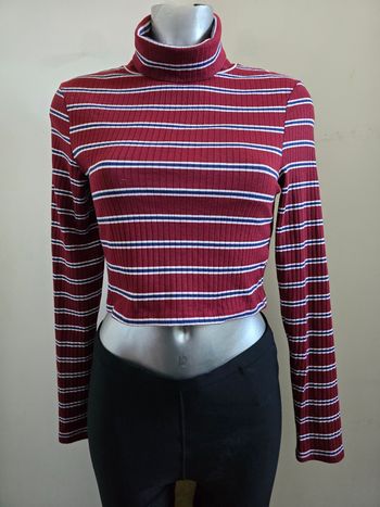 📌 Crop Top Col Roulé Rayé