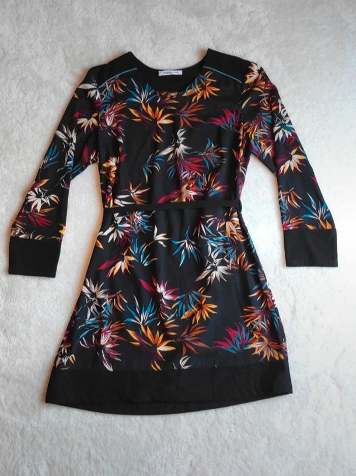 Robe légère et fluide Christine Laure T3 noir motif feuillage coloré - photo numéro 5
