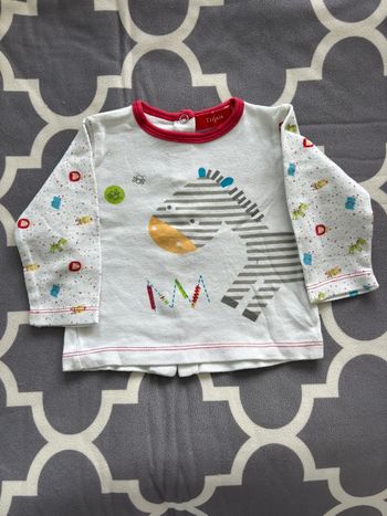 Tee-shirt bébé manches longues Tissaia zèbre 6M