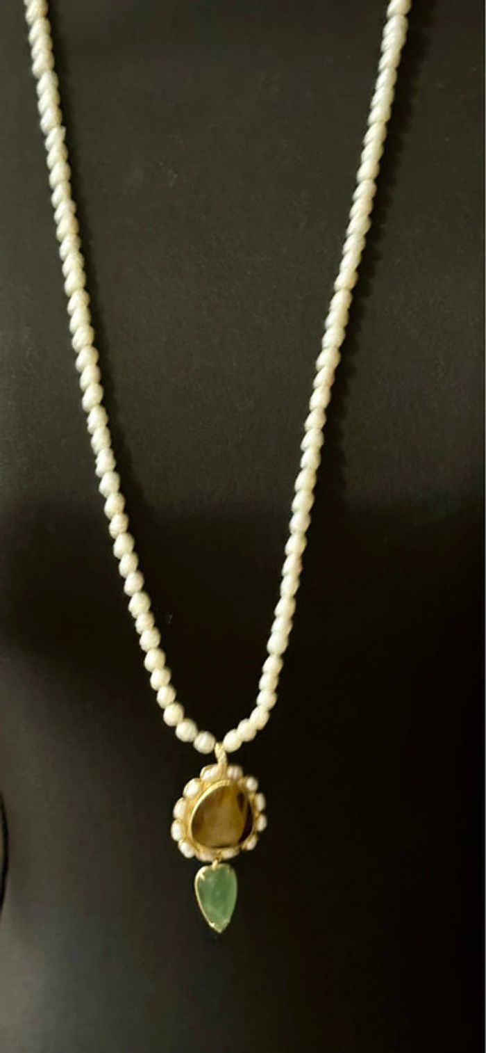 Sautoir habaha Paris perles d’eaux douces véritables amazonite œil de tigre rare - photo numéro 7