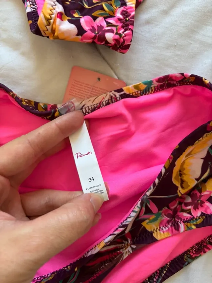 Lot 6 bas de maillot de bain bikini violet rose motif feuillage fleurie Penti taille XS/34 neuf - photo numéro 3
