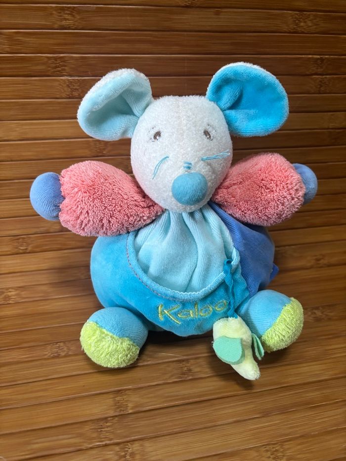 Doudou souris boule poche éléphant bleu rose kaloo - photo numéro 2