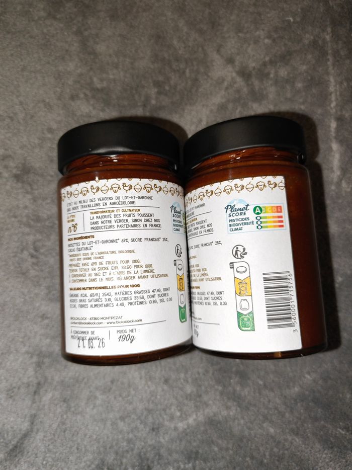 Pâte a tartiner bio, française aux noisettes, 2 pots de 190g - photo numéro 2