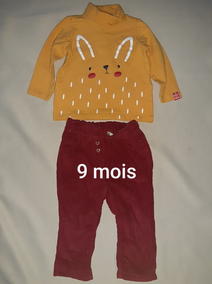 Ensemble hiver fille 9 mois - pantalon velours + sous-pull - Tape à l'Œil et DPAM - photo numéro 1