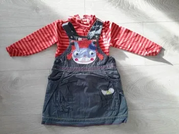 Ensemble tee shirt col roulé et robe salopette DPAM 18 mois