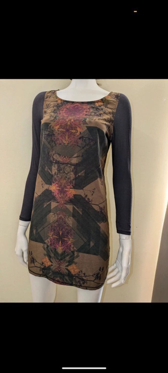 Robe manche longue Bershka motif noir marron - photo numéro 3