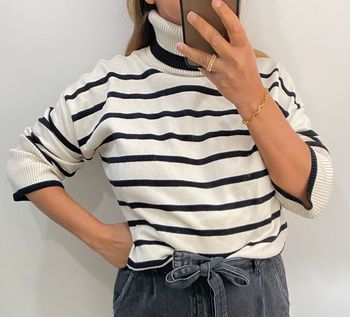 Superbe Pull Col Roulé Rayé Taille Unique