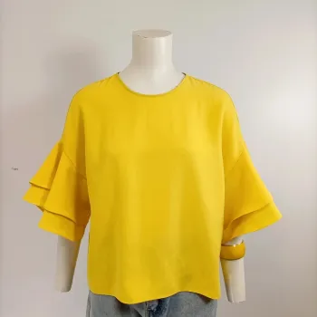 Top jaune Zara Woman à manches à volants style pop chic taille XS A619