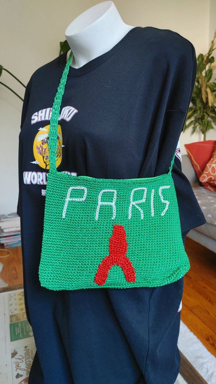 Sac tricoté main avec fil en nylon bandoulière - photo numéro 5
