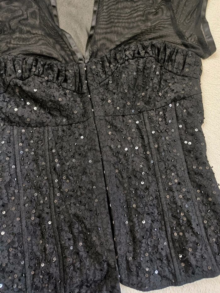 Top Corset vintage transparent mesh et paillettes sequins lacet - photo numéro 4