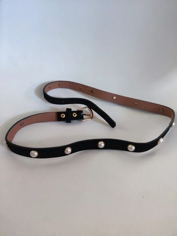 Ceinture velours noir & perles blanches 96 cm