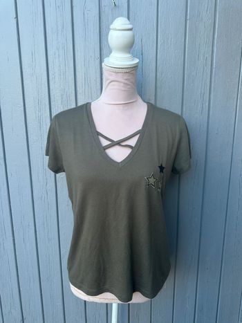 T-shirt été manches courtes kaki étoiles