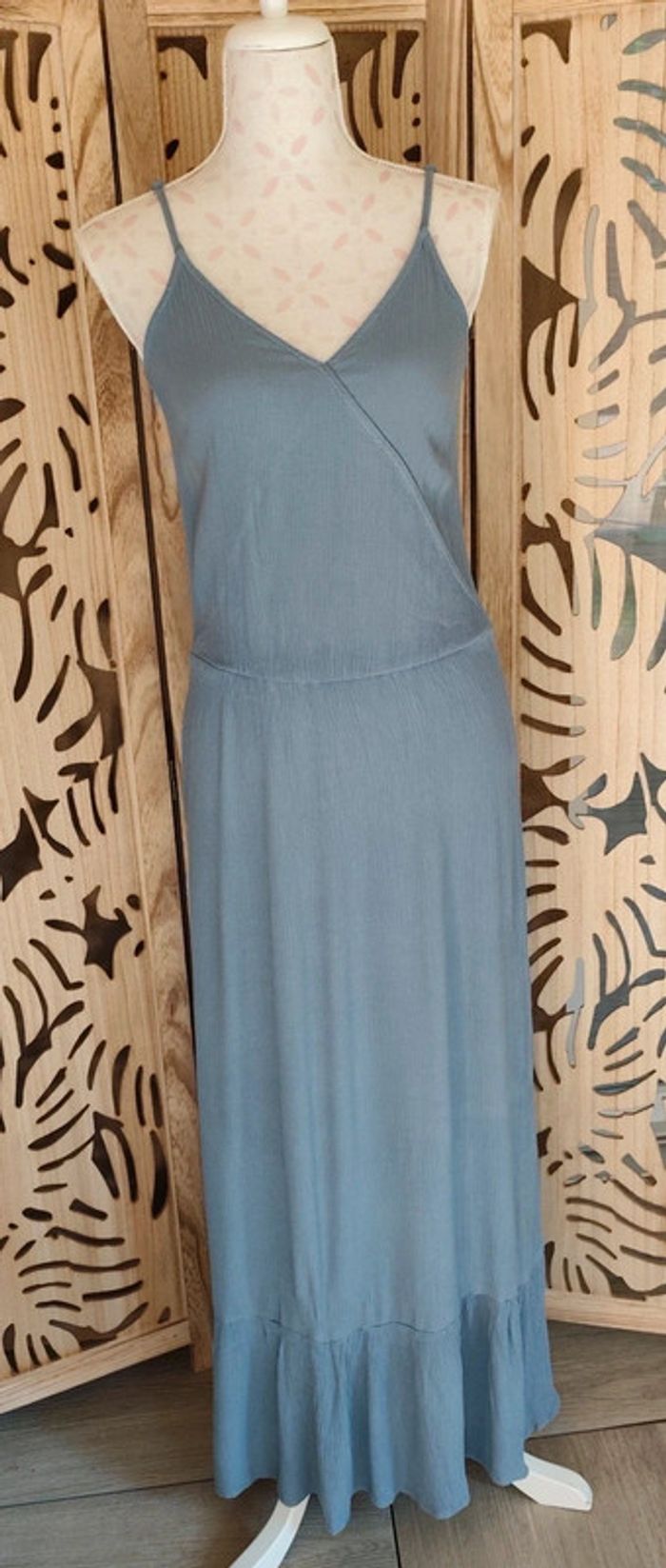 Robe longue fluide fines bretelles bleu-gris Taille S ICHI - photo numéro 2